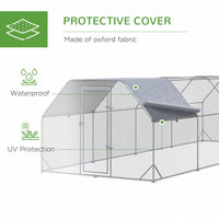 HKM-1533245 Large Metal Chicken Coop with Waterproof Cover, Walk-In Hen House and Run, 1" Tube Diameter - 9.2' x 24.9' x 6.4'