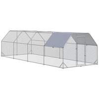 HKM-1533245 Large Metal Chicken Coop with Waterproof Cover, Walk-In Hen House and Run, 1" Tube Diameter - 9.2' x 24.9' x 6.4'