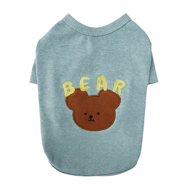HKM-1534141 Blue Cartoon Bichon Schnauzer Pet T-Shirt Vest for Small Dogs in Cotton