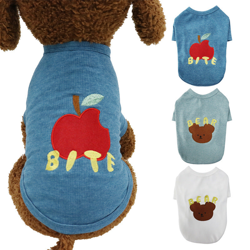 HKM-1534141 Blue Cartoon Bichon Schnauzer Pet T-Shirt Vest for Small Dogs in Cotton