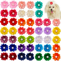 HKM-1534397 Flower Bow Rubber Bands for Pets - Japanese and Korean Style, 50pcs, Decorative Cloth Pet Accessories