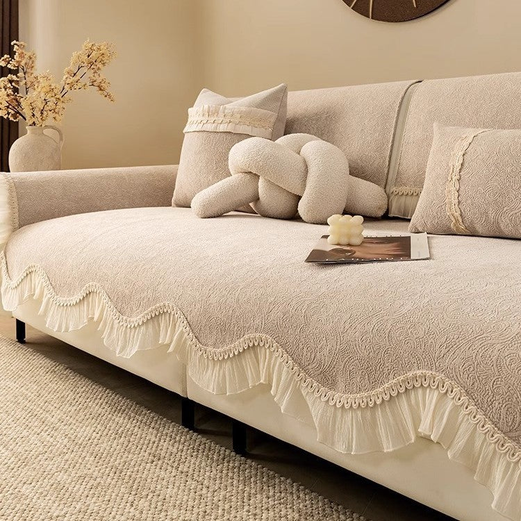 HKM-153491 Solid Color Chenille Sofa Cushion Cover - Simple Style Dust Cover for All Seasons