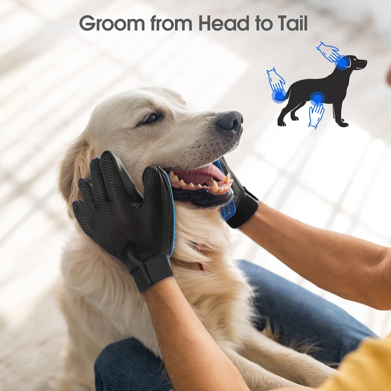HKM-1536829 Pet Grooming Gloves with Soft Silicone Tips for Gentle Shedding and Bathing – Suitable for Dogs, Cats, and Horses
