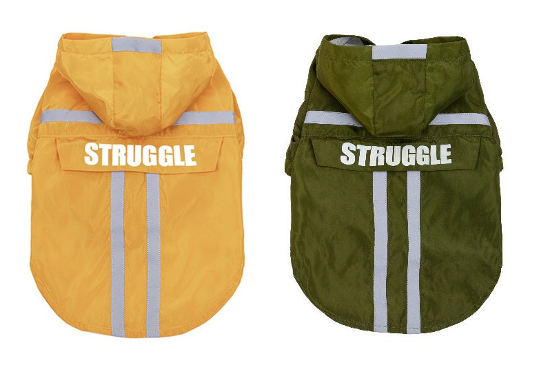 HKM-1537725 Reflective Pet Raincoat in Dark Green and Fluorescent Yellow - Casual Polyester Design