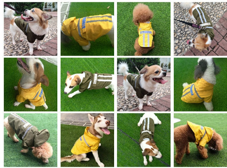 HKM-1537725 Reflective Pet Raincoat in Dark Green and Fluorescent Yellow - Casual Polyester Design