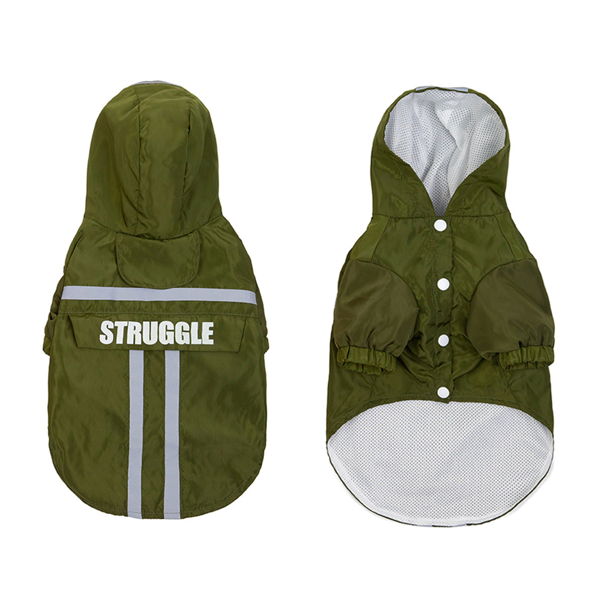 HKM-1537725 Reflective Pet Raincoat in Dark Green and Fluorescent Yellow - Casual Polyester Design