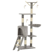 HKM-1538621 Cat Scratching Post with Sisal Rope and Plush Hideaways - 138 cm, Available in Beige, Dark Blue, Gray, and Paw Print Design