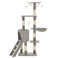 HKM-1538621 Cat Scratching Post with Sisal Rope and Plush Hideaways - 138 cm, Available in Beige, Dark Blue, Gray, and Paw Print Design