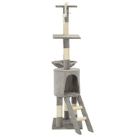 HKM-1538621 Cat Scratching Post with Sisal Rope and Plush Hideaways - 138 cm, Available in Beige, Dark Blue, Gray, and Paw Print Design