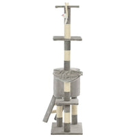 HKM-1538621 Cat Scratching Post with Sisal Rope and Plush Hideaways - 138 cm, Available in Beige, Dark Blue, Gray, and Paw Print Design