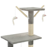 HKM-1538621 Cat Scratching Post with Sisal Rope and Plush Hideaways - 138 cm, Available in Beige, Dark Blue, Gray, and Paw Print Design