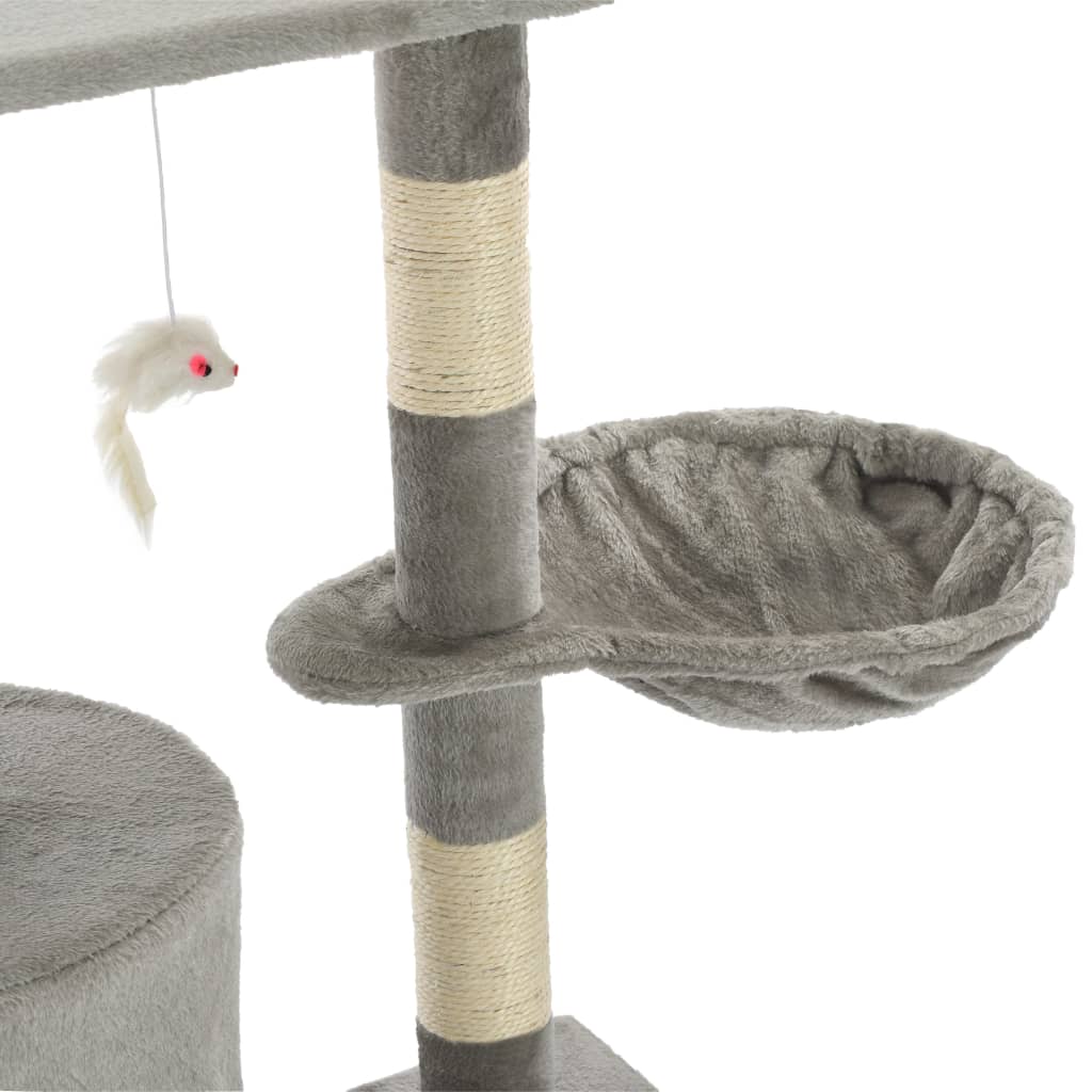 HKM-1538621 Cat Scratching Post with Sisal Rope and Plush Hideaways - 138 cm, Available in Beige, Dark Blue, Gray, and Paw Print Design