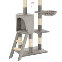 HKM-1538621 Cat Scratching Post with Sisal Rope and Plush Hideaways - 138 cm, Available in Beige, Dark Blue, Gray, and Paw Print Design