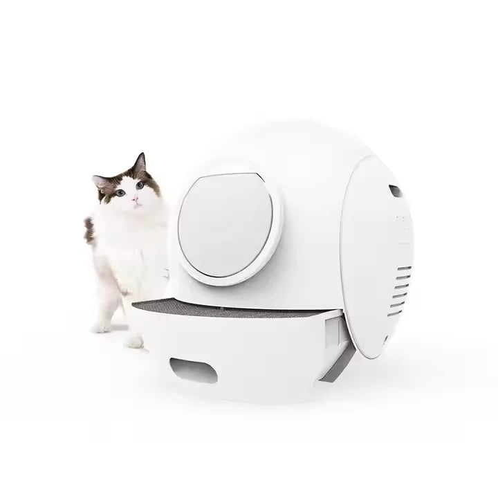 HKM-153875 Large Capacity 65L Semi-Enclosed Cat Litter Box with Easy Clean Stainless Steel and Plastic Design