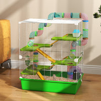 HKM-1539005 5-Tier Hamster Cage with Exercise Wheel and Water Bottle in Green and White