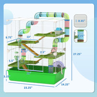 HKM-1539005 5-Tier Hamster Cage with Exercise Wheel and Water Bottle in Green and White