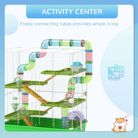 HKM-1539005 5-Tier Hamster Cage with Exercise Wheel and Water Bottle in Green and White