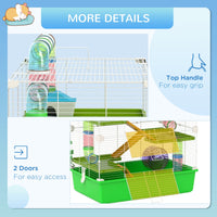 HKM-1539005 5-Tier Hamster Cage with Exercise Wheel and Water Bottle in Green and White