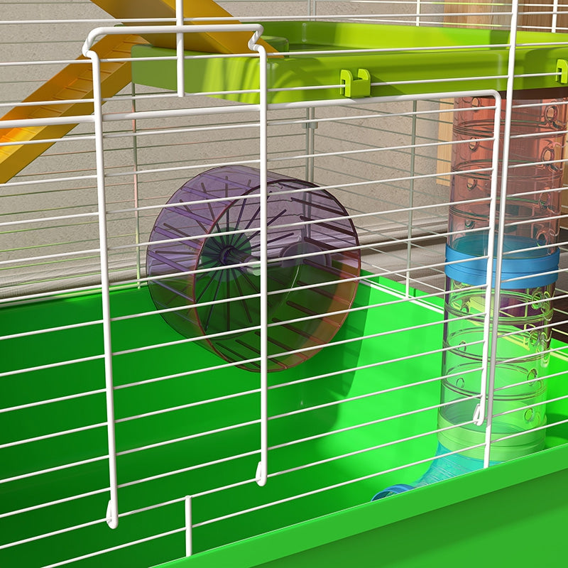 HKM-1539005 5-Tier Hamster Cage with Exercise Wheel and Water Bottle in Green and White