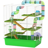 HKM-1539005 5-Tier Hamster Cage with Exercise Wheel and Water Bottle in Green and White