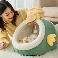 HKM-1539389 Cozy Animal-Shaped Semi-Enclosed Cat Bed for Autumn and Winter
