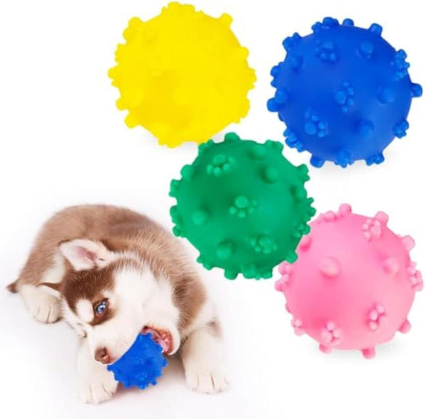 HKM-153939 Bright Color Squeaky Spike Dog Balls for Small Dogs - Teething, Fetch, and Interactive Outdoor Toys