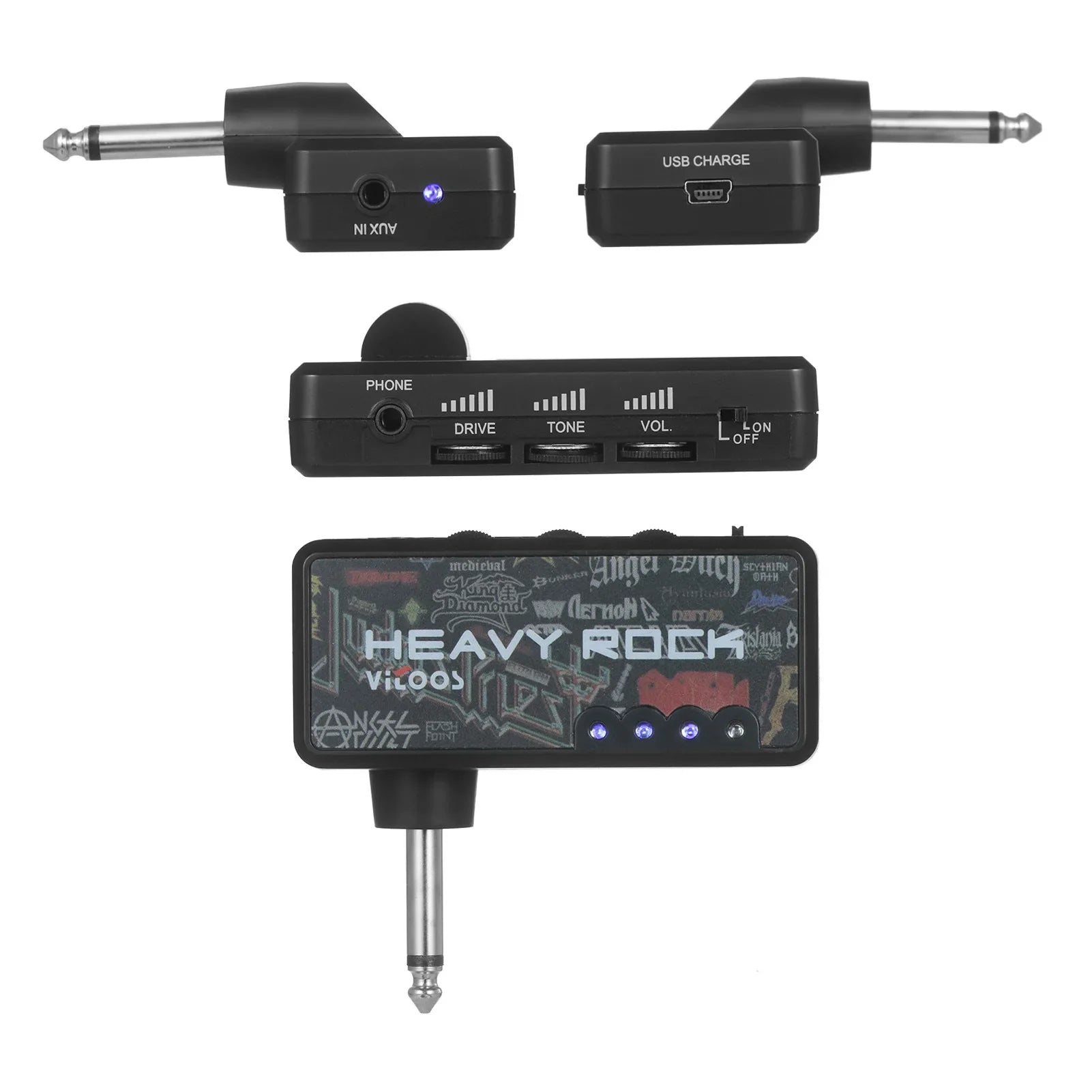 HKM-153939 Portable Mini Earphone Amplifier for Electric Guitar with Distortion Effect - Rechargeable Battery, USB Cable Included
