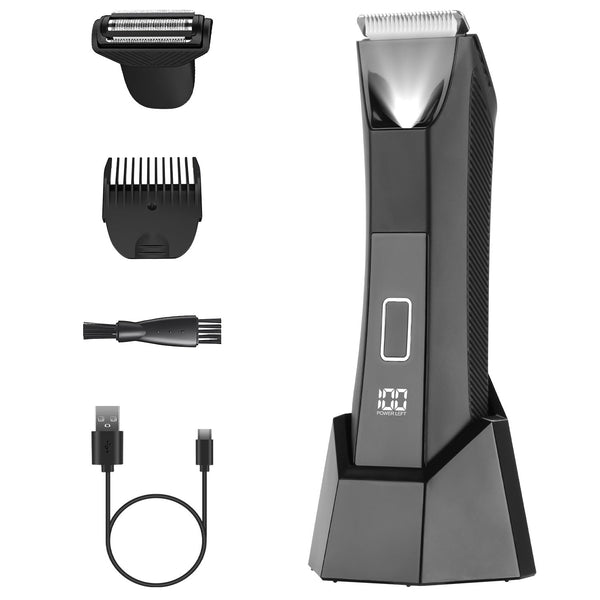 HKM-154003 2 In 1 Cordless Electric Body Trimmer for Men with LED Light and Digital Display, IPX7 Waterproof Razor for Beard, Groin, and Body Hair