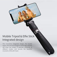 HKM-154131 Universal Tripod Selfie Stick with Bluetooth Remote for Mobile Phones (3.5-6.2 inches) - Adjustable Height (186-700 mm)