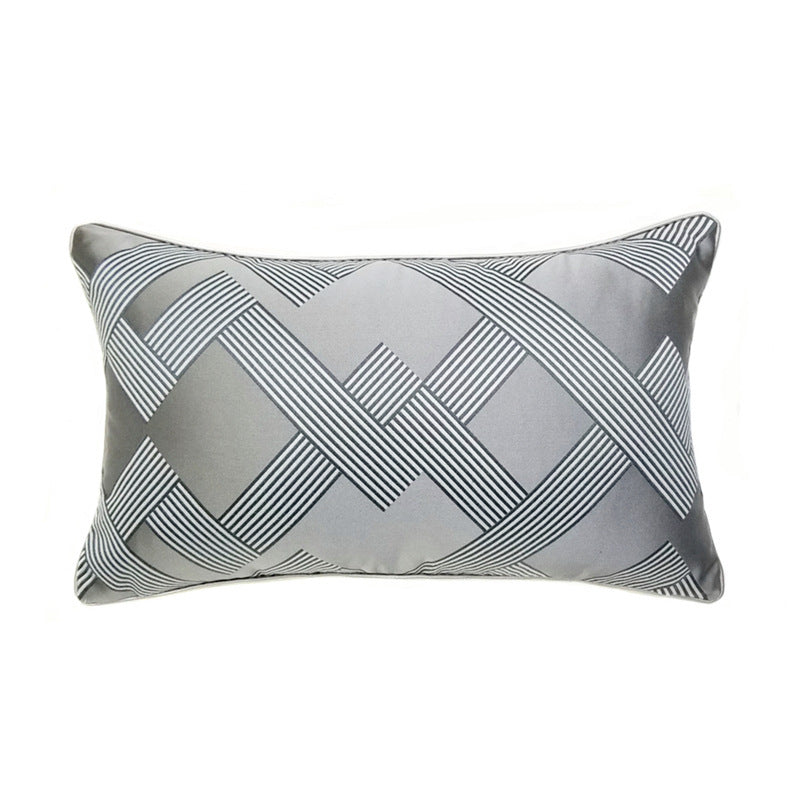 HKM-154259 Dark Gray Geometric Jacquard Cushion, Modern Design 30x50CM, Soft PP Cotton Filling