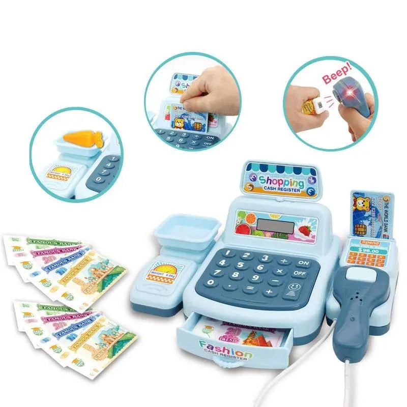 HKM-154259 Kids Supermarket Checkout Counter Cash Register Toy – Interactive Playset for Ages 7M-6Y