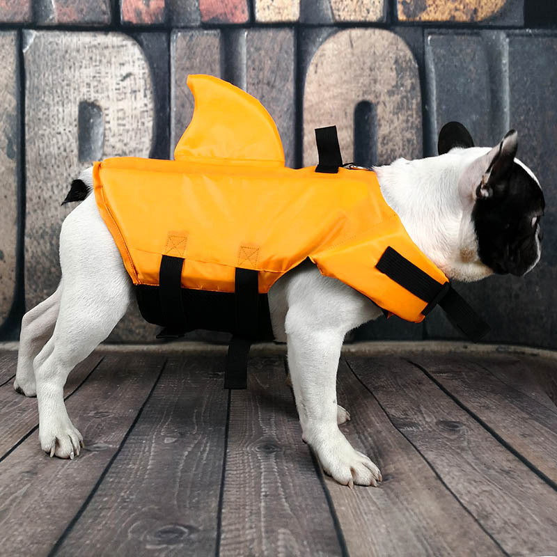 HKM-1542717 Shark Fin Life Jacket for Pets – Durable Cloth Swimsuit in Blue, Orange, Green, Multiple Sizes Available