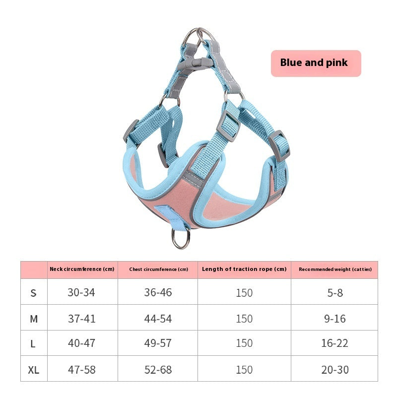 HKM-1544381 Reflective Suede Chest Harness with Leash for Pets in Pink and Blue