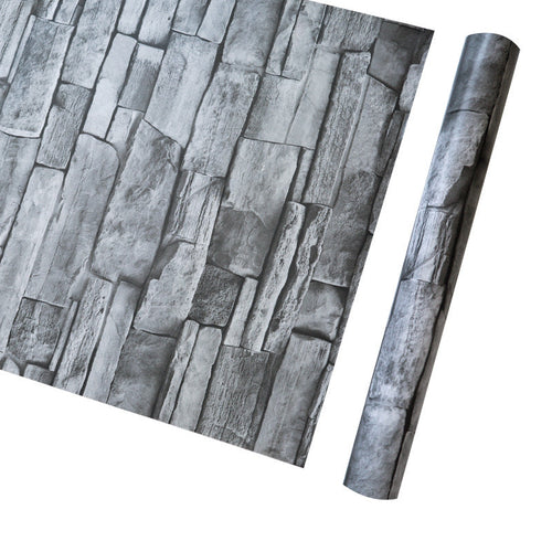HKM-154515 Self-Adhesive 3D Gray Brick PVC Wallpaper for Home Decoration - 45cm x 10m