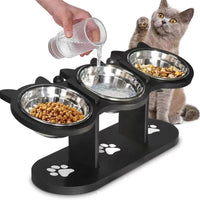 HKM-1546941 Adjustable Vertical Wooden Pet Feeder with Double Bowls - Black Dining Table