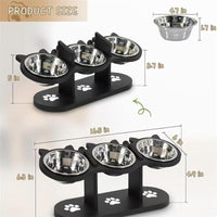 HKM-1546941 Adjustable Vertical Wooden Pet Feeder with Double Bowls - Black Dining Table