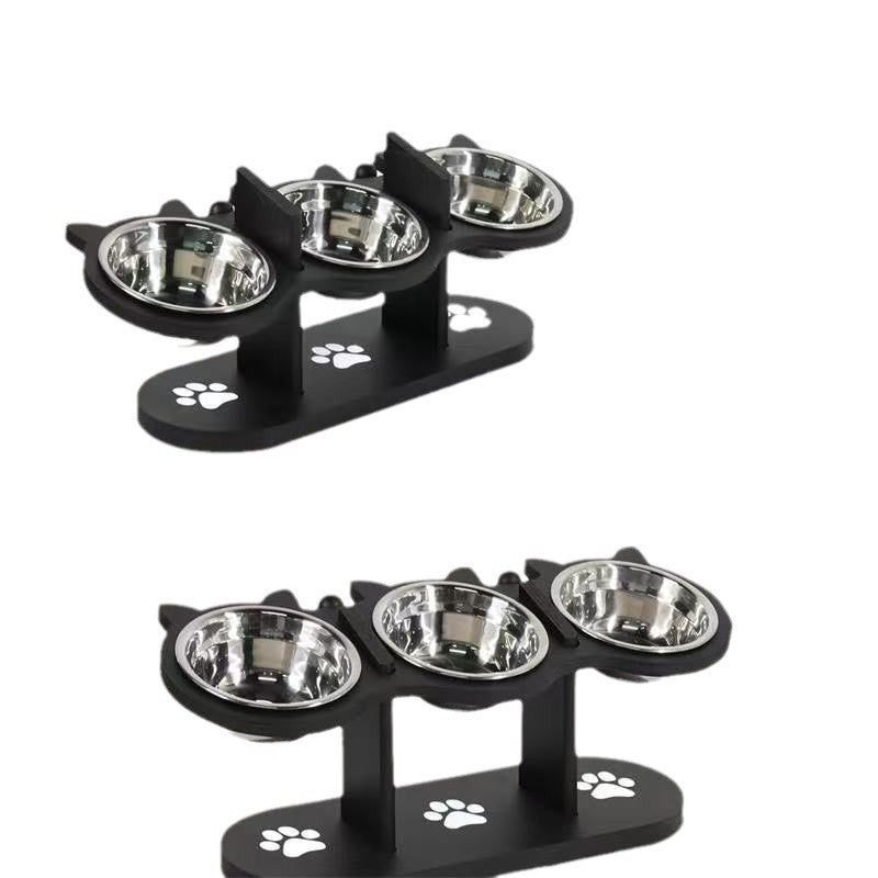 HKM-1546941 Adjustable Vertical Wooden Pet Feeder with Double Bowls - Black Dining Table