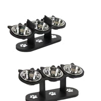 HKM-1546941 Adjustable Vertical Wooden Pet Feeder with Double Bowls - Black Dining Table