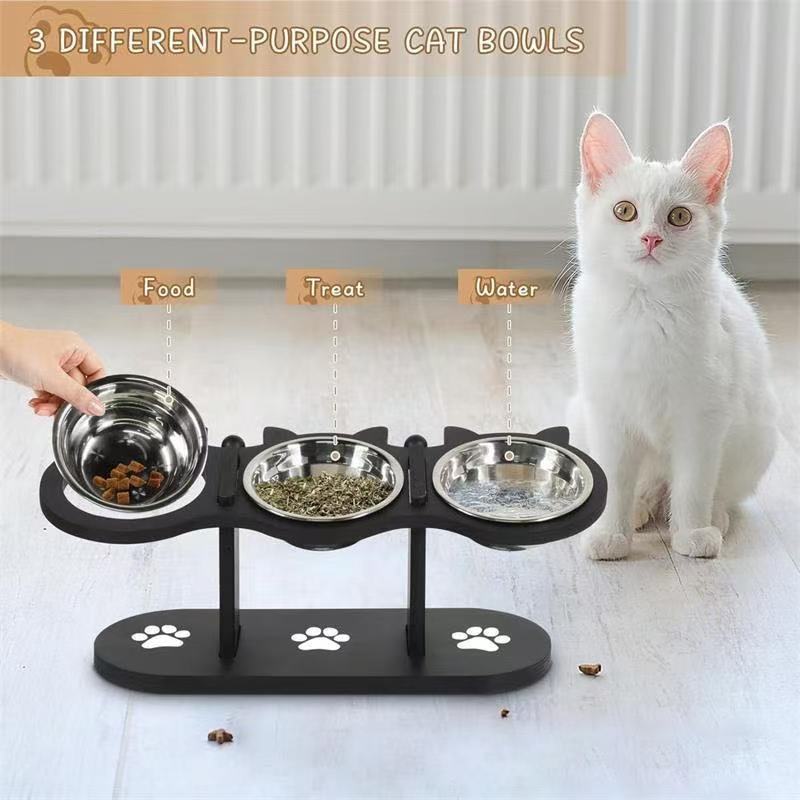 HKM-1546941 Adjustable Vertical Wooden Pet Feeder with Double Bowls - Black Dining Table
