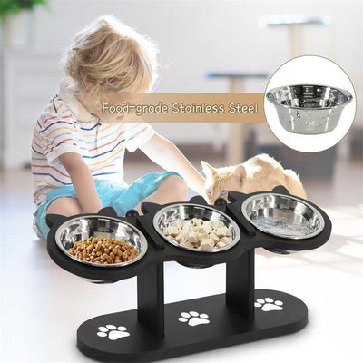 HKM-1546941 Adjustable Vertical Wooden Pet Feeder with Double Bowls - Black Dining Table