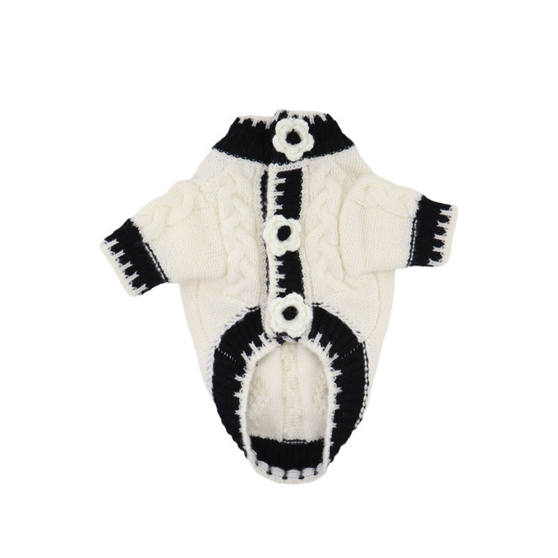 HKM-1548861 Classic Black and White Dog Sweater for Autumn and Winter, Available in Multiple Sizes