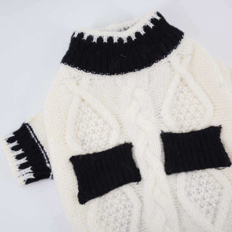 HKM-1548861 Classic Black and White Dog Sweater for Autumn and Winter, Available in Multiple Sizes