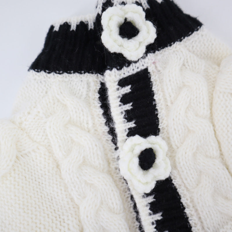 HKM-1548861 Classic Black and White Dog Sweater for Autumn and Winter, Available in Multiple Sizes