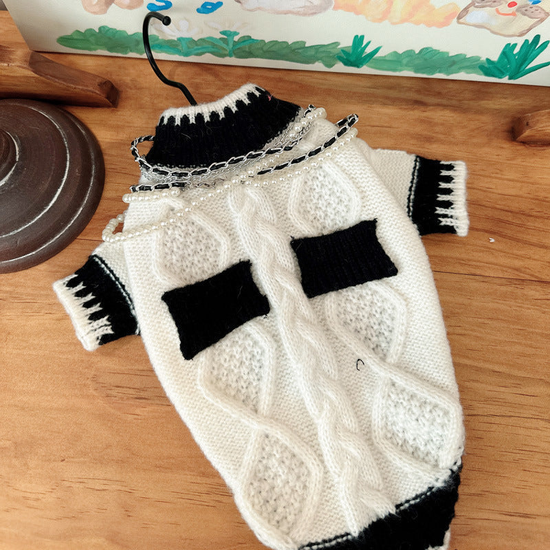 HKM-1548861 Classic Black and White Dog Sweater for Autumn and Winter, Available in Multiple Sizes
