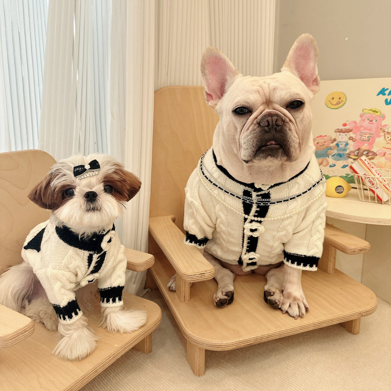 HKM-1548861 Classic Black and White Dog Sweater for Autumn and Winter, Available in Multiple Sizes