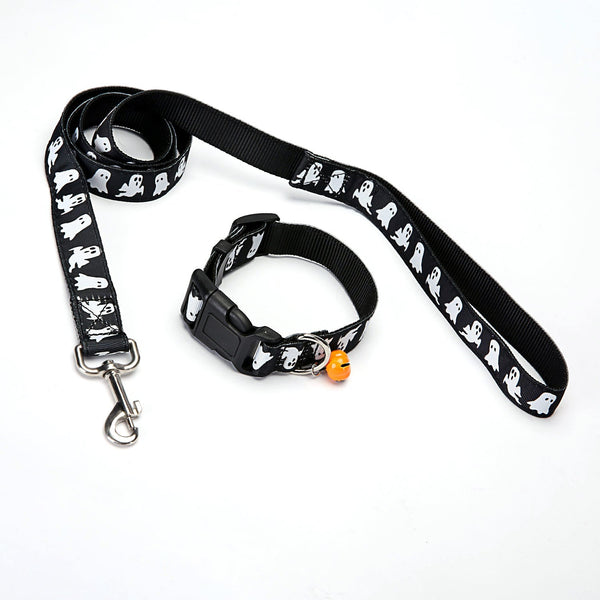 HKM-1550653 Halloween-Themed Dog Collar and Traction Rope Set - Adjustable Sizes, Multiple Colors