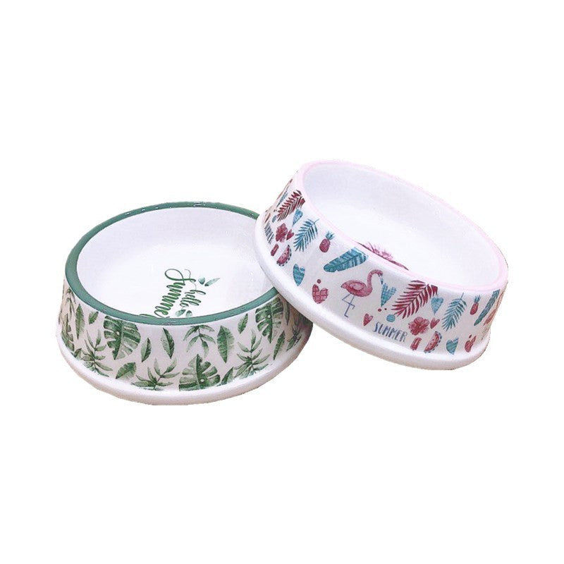 HKM-1551037 Tropical Rainforest Flamingo Ceramic Pet Bowl - Medium Size for Daily Use
