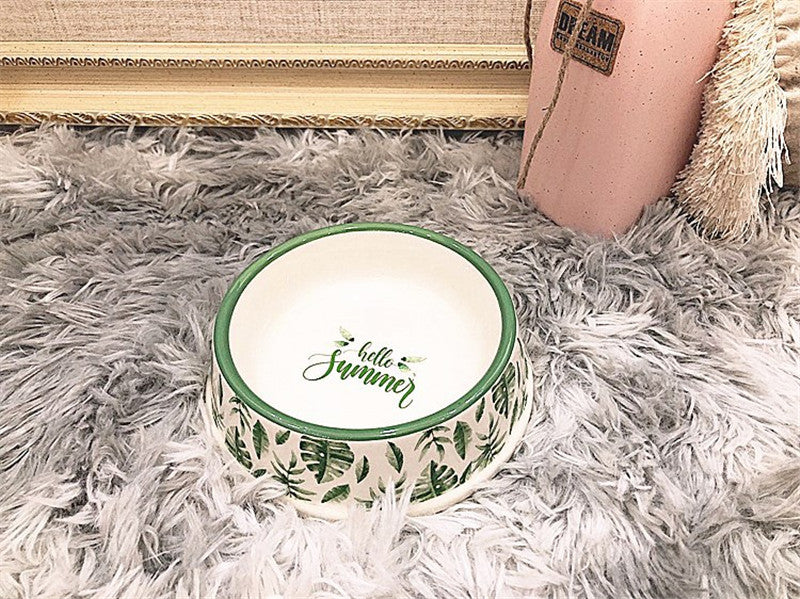 HKM-1551037 Tropical Rainforest Flamingo Ceramic Pet Bowl - Medium Size for Daily Use