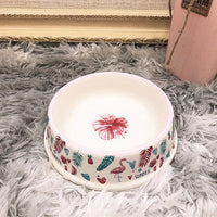 HKM-1551037 Tropical Rainforest Flamingo Ceramic Pet Bowl - Medium Size for Daily Use