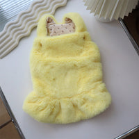 HKM-1551421 Warm Rabbit Fur Princess Skirt for Dogs - Double-Sided Yellow Floral Design